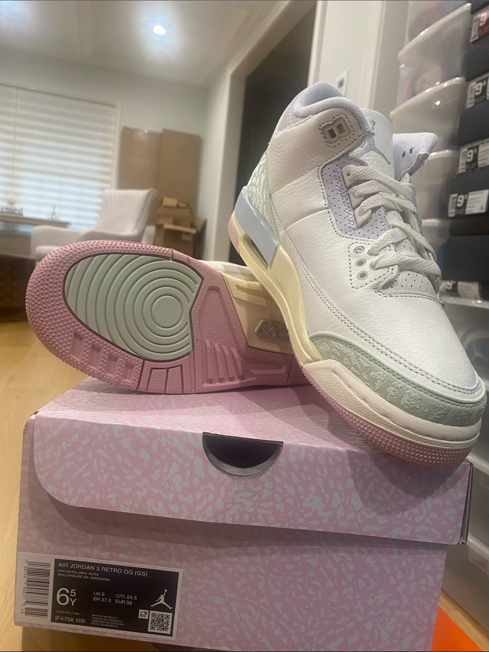 Jordan Kids' Sneakers - White with Pastel Pink & Mint Accents